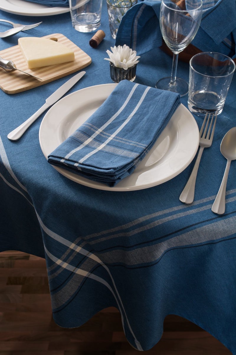 DII French Stripe Dining Table Collection Farmhouse Style Tablecloth, 70 Inches Round, Blue Chambray - Image 4